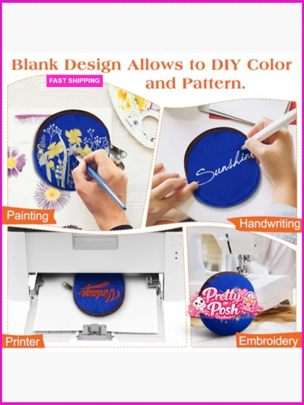 6 Piece Cotton Canvas Makeup Bag Set with Wide Bottom, Zipper Pouch